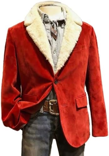 Christmas Blazer Men Corduroy Lapel One Button Holiday Party Suit Jacket Ugly Xmas Business Office Blazers with Pockets