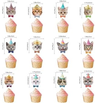 24PCS Cake Toppers Cat Pet Birthday Cupcake Topper Cat Face Kitten Themed Party Cake Decorations Baby Shower Party Supplies