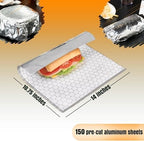 150 sheets Insulation Sandwich Wrapping Paper Aluminum Foil Sheets - 10 3/4" x14" - Aluminum Foil Sandwich Wrap Sheets For Sandwich Wraps, Burritos and BBQ