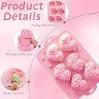 2 Pack Silicone Heart Chocolate Candy Molds，3D Heart Shaped Silicone Fondant Non-Stick Baking Mold for Love Themed Treats, Cupcake, Chocolate, Candy, Ice Cube (Pink)