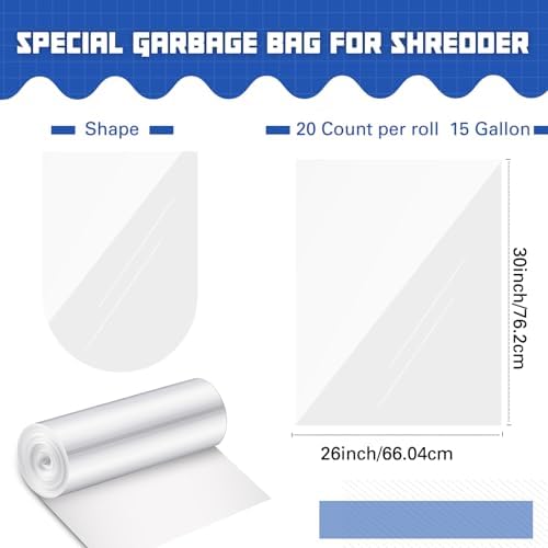 Baderke 40 Pcs Shredder Bags 15 Gallon Paper Shred Waste Bags 26'' x 30'' White Clear Trash Can Liners for Small Shredders