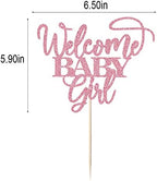 Kaoenla Welcome Baby Girl Cake Toppers - Baby Shower, Baby Shower, Newborn Gender Show Girl Happy Birthday Party Decoration (Pink)