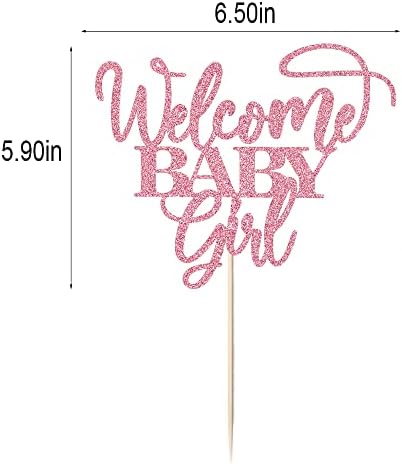 Kaoenla Welcome Baby Girl Cake Toppers - Baby Shower, Baby Shower, Newborn Gender Show Girl Happy Birthday Party Decoration (Pink)