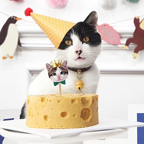 TSJ 24PCS Cat Cupcake Toppers, Cats Face Cake Toppers, Kitten Pet Theme Decorations Stick Toothpicks Supplies for Party Baby Shower