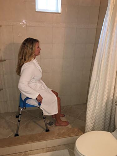 Independence Medical Shower Bench, Bath Stool Chair, Bathroom Transfer Seat, Elderly Assistance Products, Shower Chairs, Adjustable, Padded Seat & Handles, Aluminum Frame, Anti-Slip (Blue)