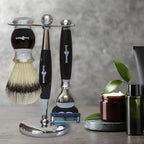 Mens Shaving Set- Personal 5Pc Shaving Kit for Men - 5 Edge Shaving Razor - Synthetic Badger Shaving Brush – Shaving Soap and Bowl – Shaving Stand - Best Gift for Men