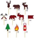 40 Pcs Lumberjack Cupcake Toppers Buffalo Plaid Baby Bear Cake Picks Decorations for woodland Birthday Baby Shower Camping Theme Party Favors Supplies