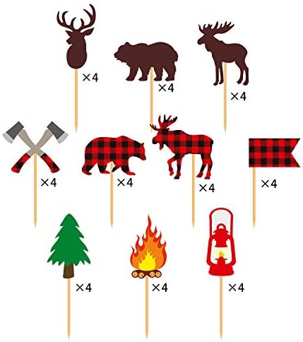 40 Pcs Lumberjack Cupcake Toppers Buffalo Plaid Baby Bear Cake Picks Decorations for woodland Birthday Baby Shower Camping Theme Party Favors Supplies