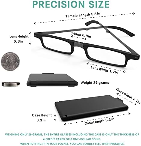 Case Upgrade-Ultra-light and Thin Foldable Reading Glasses Folding Readers for Men Women Compact Portable Rectangle Eyewear Case (Black, 2.0)