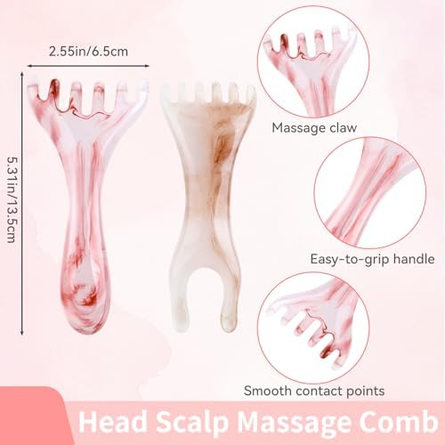 2 Pcs Head Massager Scalp Massager Tool, Six Claw Massage Comb, Multi-Functional Manual Gua Sha Tools Therapy Comb for Relieve Fatigue and Relax the Body（Amber,Gray）