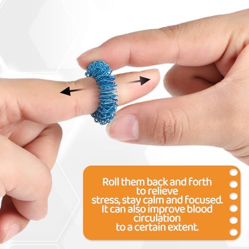 Spiky Sensory Rings, 10 Pcs Fidget Rings Stress Relief Toys Set Acupressure Rings Spiky Sensory Finger Rings for Anxiety Stress Relief Fidget Sensory Toys for Adults Silent Stress Reducer