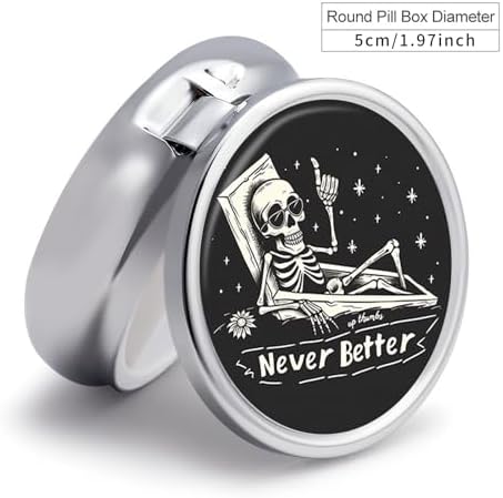 3 Compartment Travel Pill Case, Portable Round Pill Box for Pocket or Purse, Decorative Metal Medicine Vitamin Organizer. (Never Better)