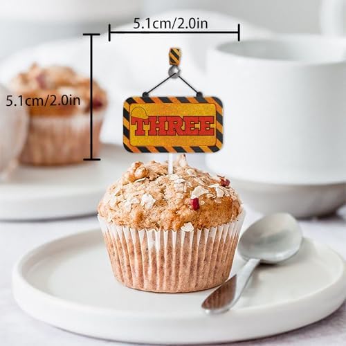 18pcs Gold Glitter Dessert Cupcake Topper Pick for Construction Tool Worker Three Years Old Theme Decor Supplies Kids Happy 3rd Birthday Party Decorations