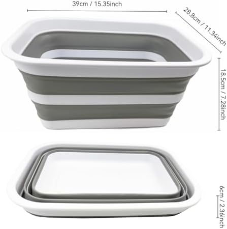 SAMMART 12L (3.17Gallon) Collapsible Tub - Portable Outdoor Picnic Tray - Portable Washing Basin - Space Saving Plastic Washtub (White/Grey)