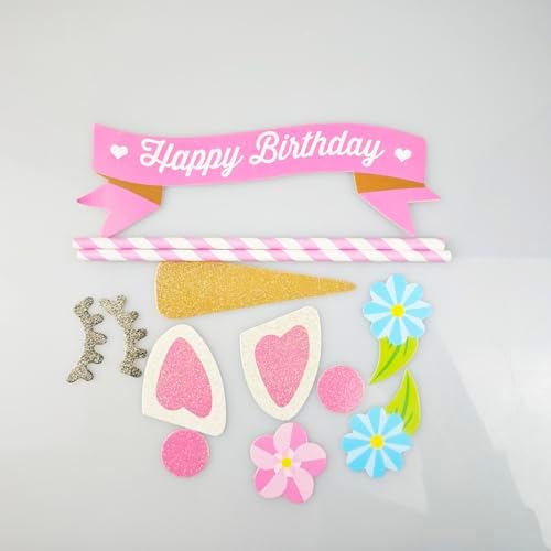Happy Birthday Cake Topper Unicorn Cake Bunting Flag Banner for Birthday Party