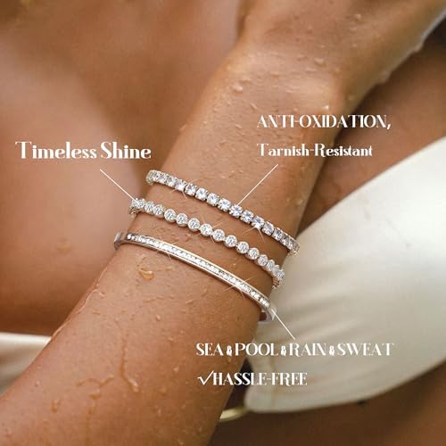 Yadoca Tennis Bracelets for Women Gold Bangle Bracelet Set 18K Gold Plated Stackable Cubic Zirconia CZ Diamond Bracelets Stack Wedding Bracelets for Brides Dainty Jewelry Gift Sizes 6.5-7.5 Inch 3Pcs