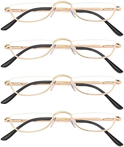 Half Reading Glasses - 4 Pairs Half Rim Metal Frame Glasses Spring Hinge Readers for Men and Women, Gold 2.50