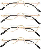 KoKoBin Half Reading Glasses - 4 Pairs Half Rim Metal Frame Glasses Spring Hinge Readers for Men and Women, Gold 2.50