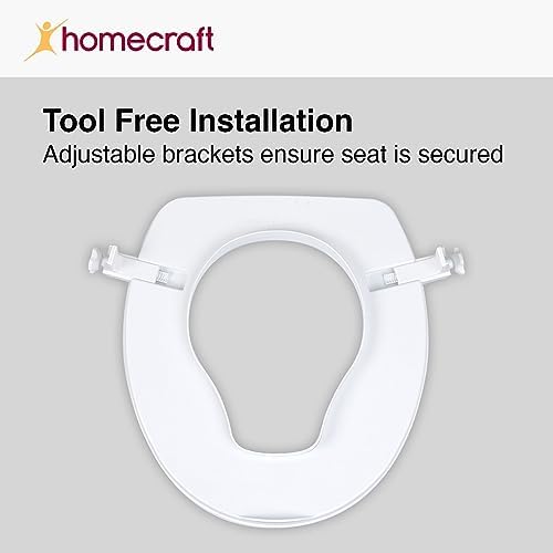 Homecraft Savanah Raised Toilet Seat 2" Without Lid, Elongated & Elevated Lock Seat Support for Elderly, Handicapped and Disabled Users, White Colour