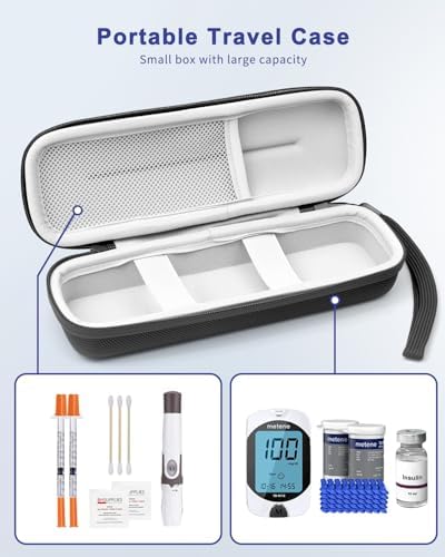 Krypthos Diabetes Supply Case, Hard Travel Carrying Case for Blood Glucose Meter, Insulin Pen, Syringe, Lancets, Lancing Device & More, Portable Storage Organizer Bag for Diabetic Test Kit