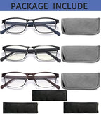3-Pack Reading Glasses for Men Blue Light Blocking Trendy Metal Frame Computer Readers Antieye Strain/glare Uv Ray Filter Eyeglasses(+1.75 magnification Strength)