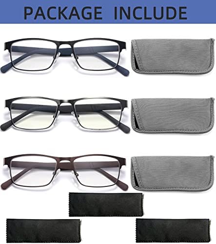 3-Pack Reading Glasses for Men Blue Light Blocking Trendy Metal Frame Computer Readers Antieye Strain/glare Uv Ray Filter Eyeglasses(+1.75 magnification Strength)