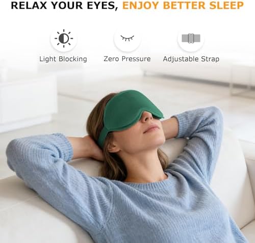 Sleep Mask for Side Sleepers, 3D Contoured Eye Mask with Thickened Padded Nose Bridge for Total Light Blockout, Relaxing Sleeping Mask with Adjustable Strap for Nap, Travel, Hotel, Yoga,Green