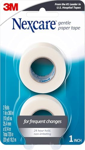 Nexcare Gentle Paper Tape, Medical Paper Tape, Secures Dressings and Lifts Away Gently, 1 in x 10 Yards, 2-Pack (4 Rolls)