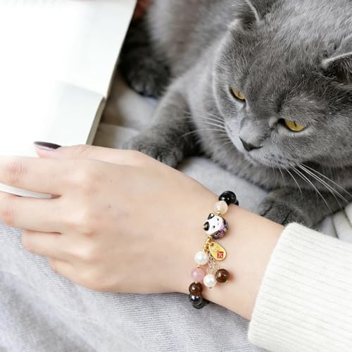 Lucky Cat Bracelet Feng Shui Good Luck Jewelry for Women, Wealth & Fortune Protection - Natural Gemstone Crystal Bracelets
