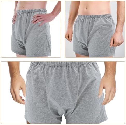 Men’s Washable Incontinence Underwear XL Gray, Side-Access Post-Surgery Briefs for Elderly and Disabled, Comfortable Daily Use Incontinence Care Pants