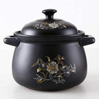 TEmkin Terracotta Stew Pot Clay Casserole Pot Ceramic Casserole - High temperature cooking, even heating and good heat insulation effect-Black_Capacity 3.8L (Black capacity 3.8L)