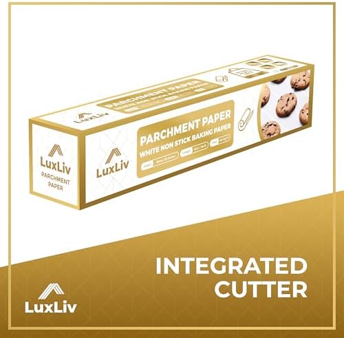 LuxLiv® 12 in x 164 ft White Parchment Paper Roll for Baking – Non-Stick Greaseproof Baking Paper, Cooking & Air Fryer Paper, Sourdough Bread Baking Supplies, Extra-Thick & Easy-Tear Roll