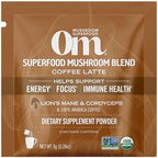 OM MUSHROOM SUPERFOOD Coffee Latte Blend – Functional Mushroom Powder with Lion’s Mane, Cordyceps, Reishi & Chaga – Energy, Focus & Mental Clarity Support – Single Serve Packets (10 Count)