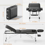 Brelley Massage Table Portable 84" Long 24" Wide Professional 3 Sections Reclining Massage Couch, Aluminum Adjustable Esthetician Bed Tattoo Table SPA Lash Salon Bed with Carrying Bag (Black)