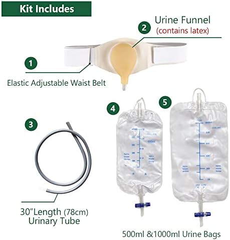Bladder Ostomy Belt Urine Drainage Bag Kit with Tube - 500 ml & 1000 ml Bags for Day & Night Use, Waist Support Collector for Ileostomy, Colostomy, Cystectomy Patients