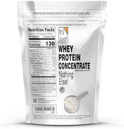 It's Just! - 100% Whey Protein Concentrate, GLP-1 Friendly, Made in USA, No RBST/rBGH Hormones, Premium WPC-80, No Added Flavors or Artificial Sweeteners (1.25 Pound, Unflavored)
