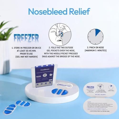 CoolBloom 2PCS Nose Ice Pack for Nose Bridge - Reusable Nose Cold Compress & Nosebleed Stopper, Leak-Proof Freezer Gel Pack for Kids & Adults First Aid