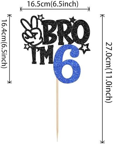 1 PCS Brother I'm 6 Cake Topper Glitter Star Happy 6th Birthday Cake Pick Bro I'm 6 Cake Decoration It's My 6th Birthday Decorations for Boys Cheers to 6 Years Old Birthday Party Supplies Blue