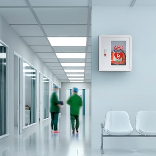 AED Cabinet, First Aid AED Defibrillator Wall Mounted Storage Cabinet, Metal Steel Plate Snap Lock, fits All Brands Cardiac Science for Public Places, 14 x 7.8 x 15.7 Inch