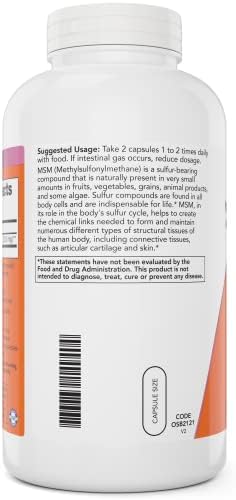 Now MSM 1000mg, 400 Veg Capsules (Pack of 2) Methyl-Sulphonyl-Methane, Made in USA, Sulfur Supplement, Non-GMO, Vegan/Vegetarian Friendly