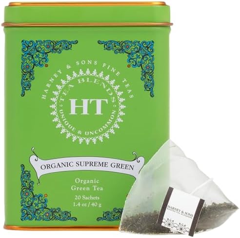 Harney Sons Organic Supreme Green, HT Tin 20 Sachets 1.4 oz 40 g