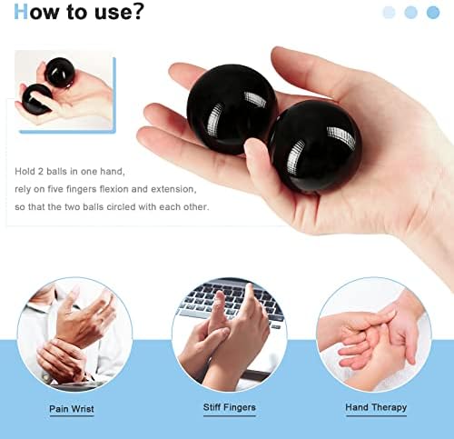 Learay 2 Pcs Black Obsidian Baoding Balls, Chinese Health Exercise Massage Balls with Carry Pouch for Stress Relief Hand Exercise Balls (Black/1.57 inch)