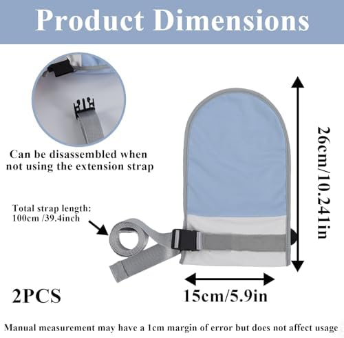 2-Pack Medical Restraint Gloves for Elderly & Dementia Patients, Anti-Scratch Medical Mittens with Removable Ties, Soft Skin-Friendly Hand Control Mitts for Dementia Safety with Finger Ring, Blue