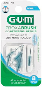 GUM Proxabrush Go-Betweens Refills - Wide - Compatible with GUM Permanent Handle - Reusable Interdental Brushes - Soft Bristled Dental Picks, 8 Count (Pack of 6) 48 Total