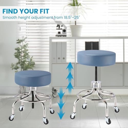 Blue Medical Stool, Adjustable Height Rolling Doctor Stool, 300 lbs. Weight Capacity