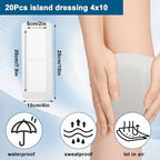 20 Pcs Island Dressing 4x10 Inch Bordered Gauze with Adhesive Border, Individually Packed Non Stick Gauze Pads, Breathable Bandages for Wounds Care and First Aid