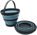 SAMMART 10L (2.6 Gallon) Collapsible Plastic Bucket - Foldable Round Tub - Portable Fishing Water Pail - Space Saving Outdoor Waterpot, Size 33cm Dia (Grey/Sea Angel (Set of 2))
