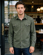 Flygo Long Sleeve Work Shirts for Men Casual Cotton Button Down Western Cowboy Cargo Shirt for Hiking Safari Camping