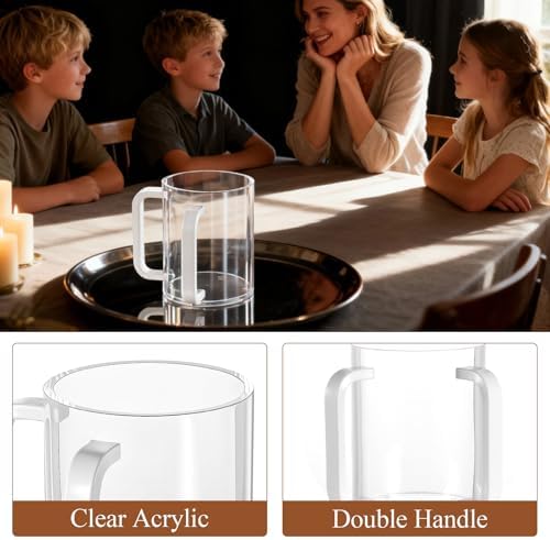 2 Pcs Judaica Hand Washing Cup with Dual Handles,5" Acrylic Clear Netilat Yadayim Cup lota for Bathroom(White Handle)