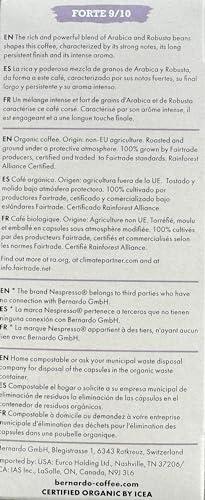 Bernardo FORTE Lungo Biodegradable Capsules Compatible with Nespresso Original Line, Intensity 9/10, USDA Organic, Home Compostable Capsules. 30 Count (3 Boxes of 10 Lungo Pods)